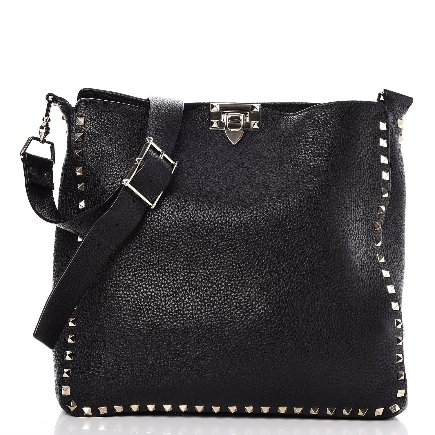 Valentino Garavani Pebbled Calfskin Large Rockstud Flip-Lock Messenger Bag Black 1 of 7