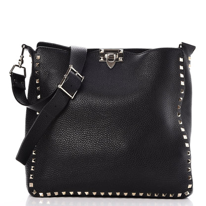 Valentino Garavani Pebbled Calfskin Large Rockstud Flip-Lock Messenger Bag Black 1 of 7