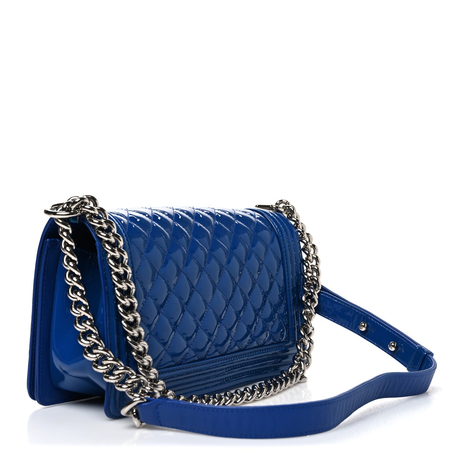 Chanel Patent Calfskin Quilted Medium Plexiglass Boy Flap Blue 3 of 10