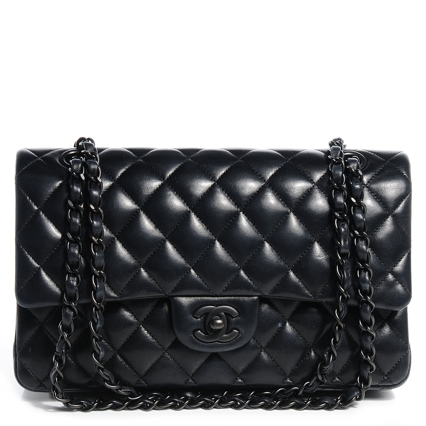 Lambskin Quilted Medium Double Flap So Black