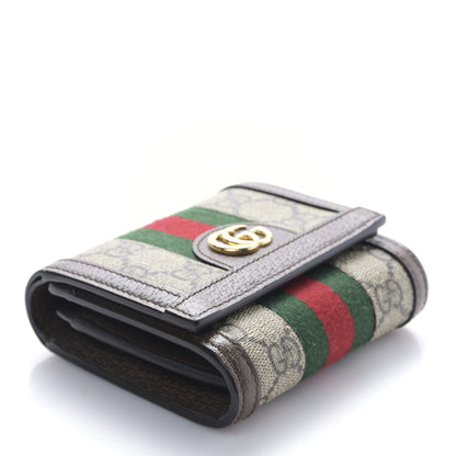 Gucci GG Supreme Monogram Textured Calfskin Web Ophidia Card Case Wallet Beige Ebony New Acero 4 of 9