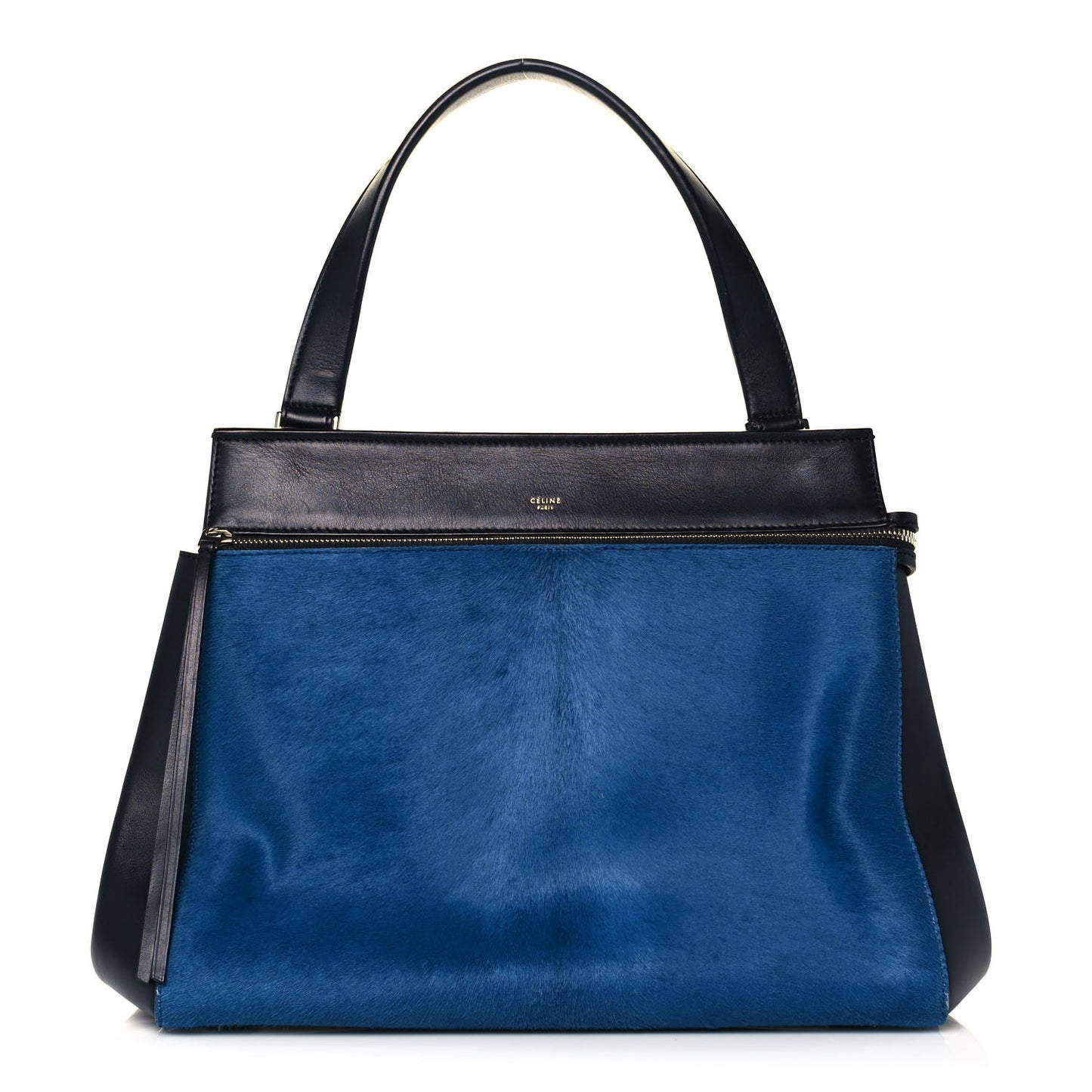 Pony Hair Medium Edge Shoulder Bag Ocean Blue