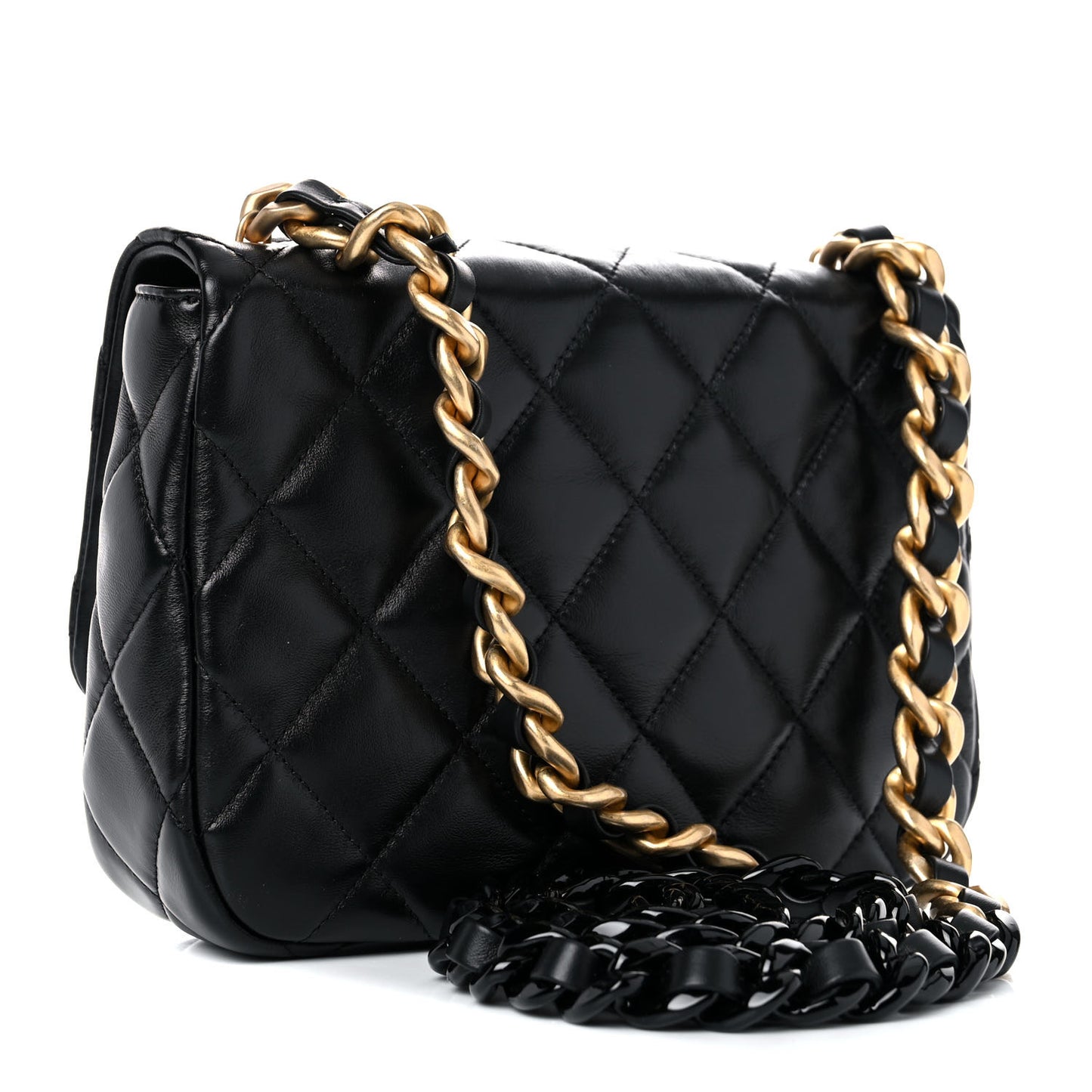 Lambskin Quilted Small Lacquered Chain Flap Black