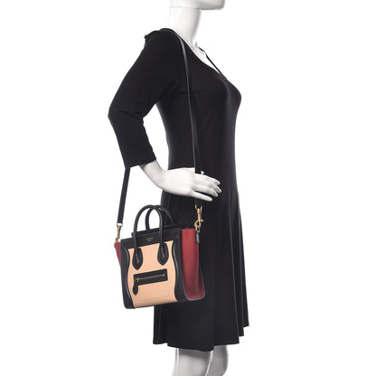 Celine Drummed Calfskin Nubuck Nano Tri-Color Luggage Ruby 2 of 11