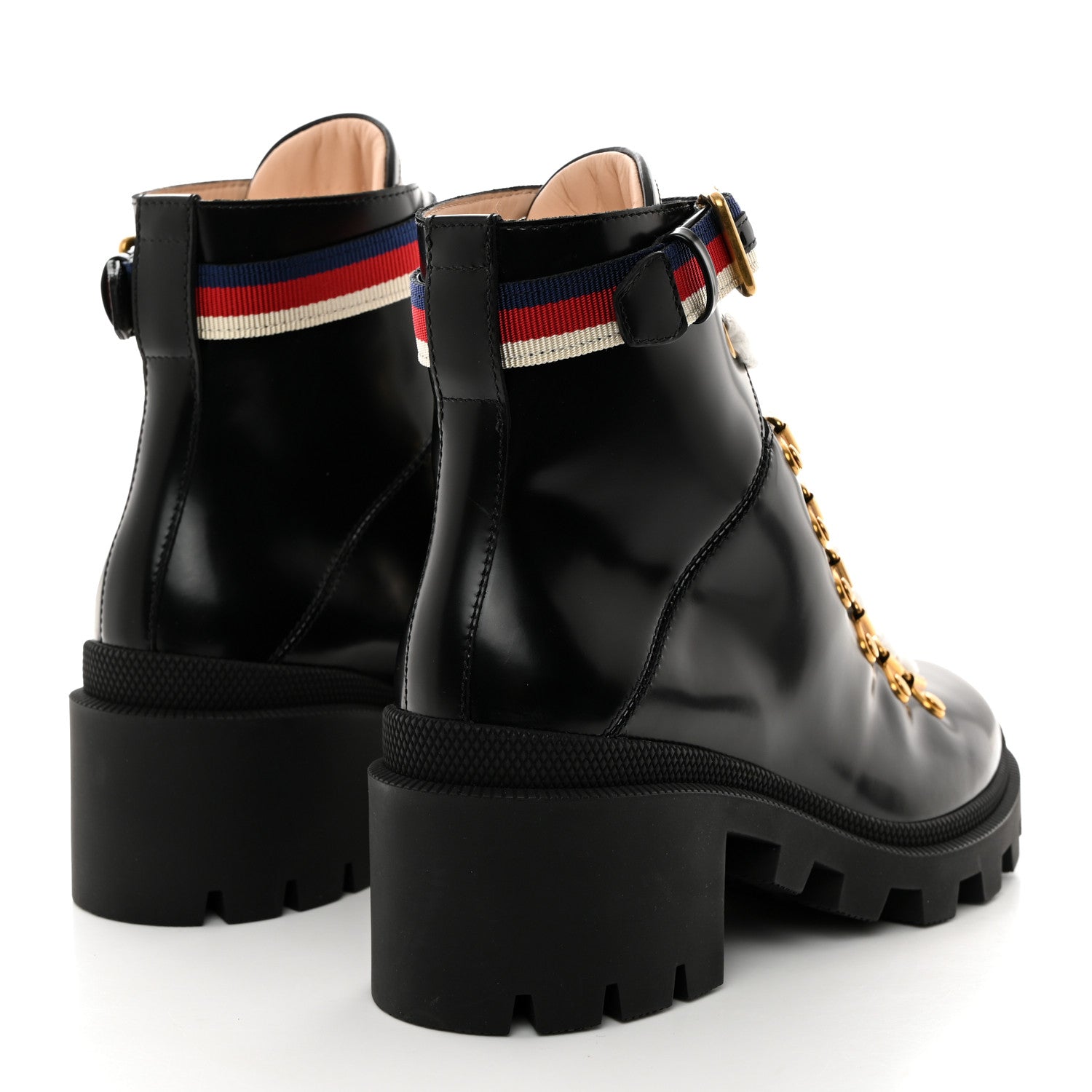 Gucci Calfskin Sylvie Web Womens Lace Up Combat Boots 36.5 Black 4 of 9