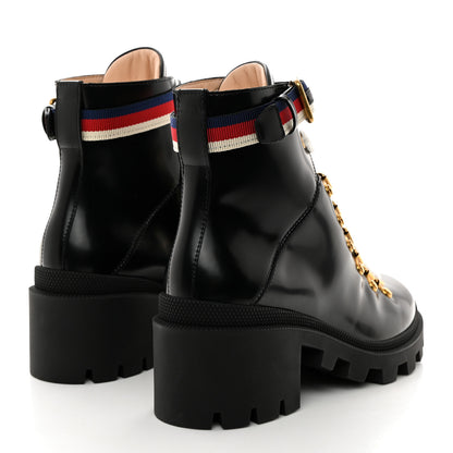 Gucci Calfskin Sylvie Web Womens Lace Up Combat Boots 36.5 Black 4 of 9