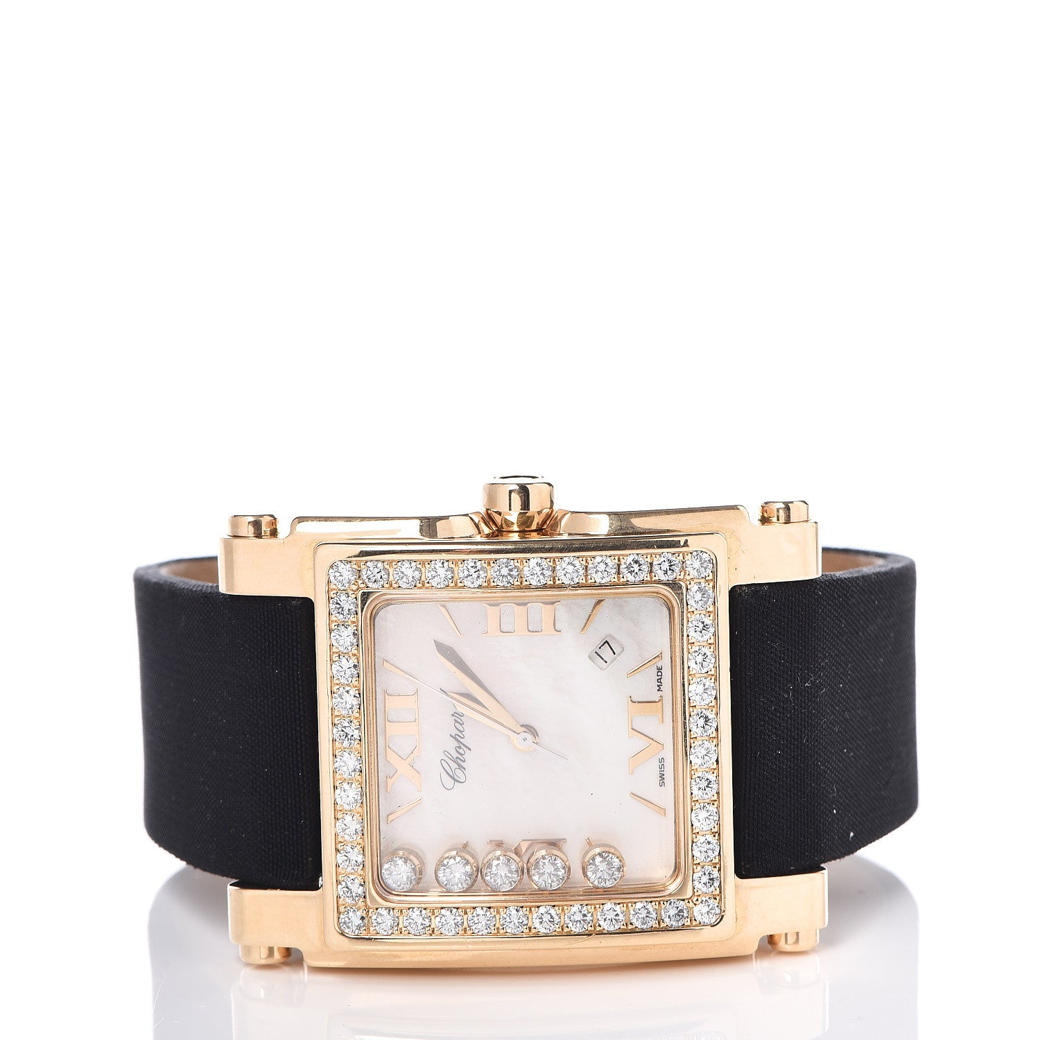 Chopard 18K Yellow Gold Satin Diamond Bezel Mother of Pearl 36mm Happy Diamonds Quartz Watch 3 of 8