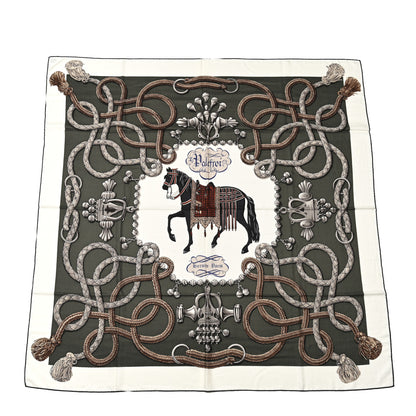 Hermes Cashmere Silk Palefroi Scarf 140 White Vert Loden Gris Argent 1 of 4