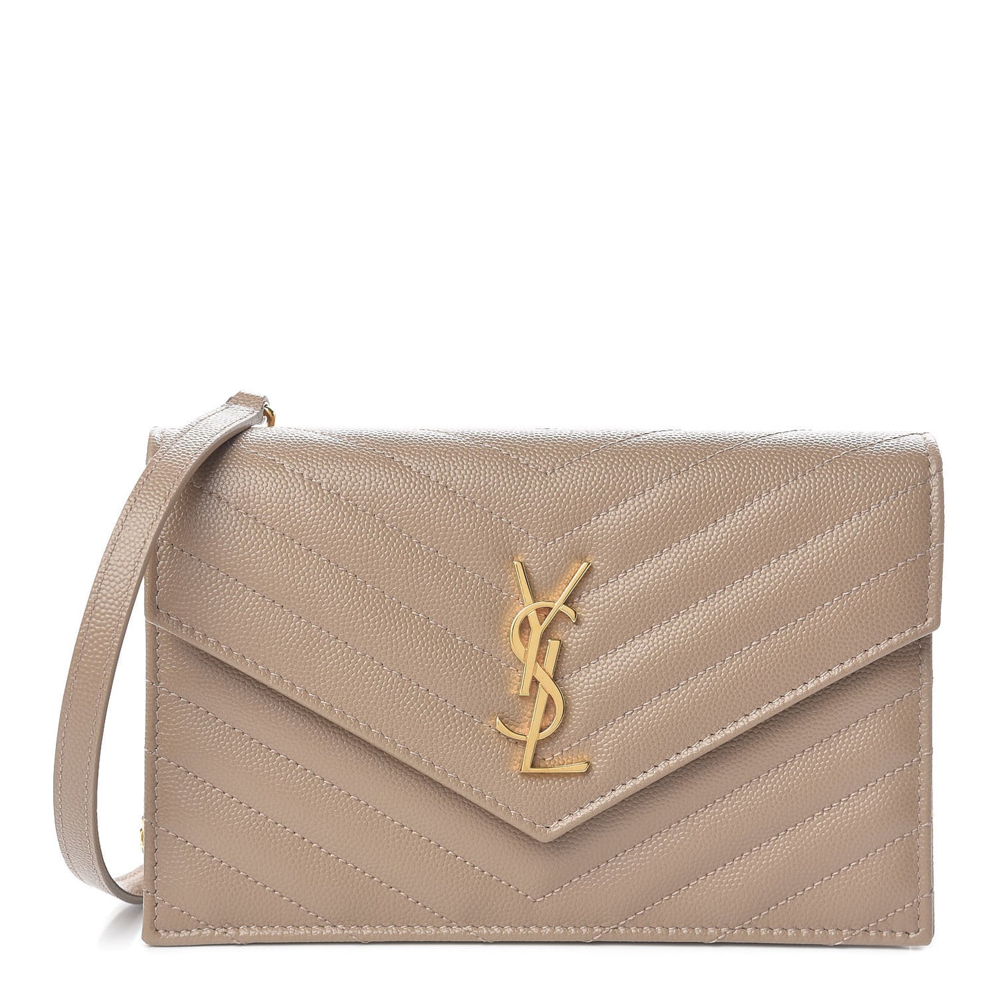 Grain De Poudre Matelasse Chevron Monogram Envelope Chain Wallet Taupe