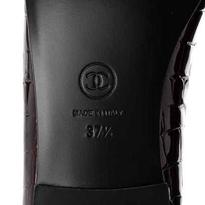 Chanel Crocodile Embossed Patent Calfskin Cap Toe CC Ballerina Flats 37.5 Dark Burgundy Black 7 of 10