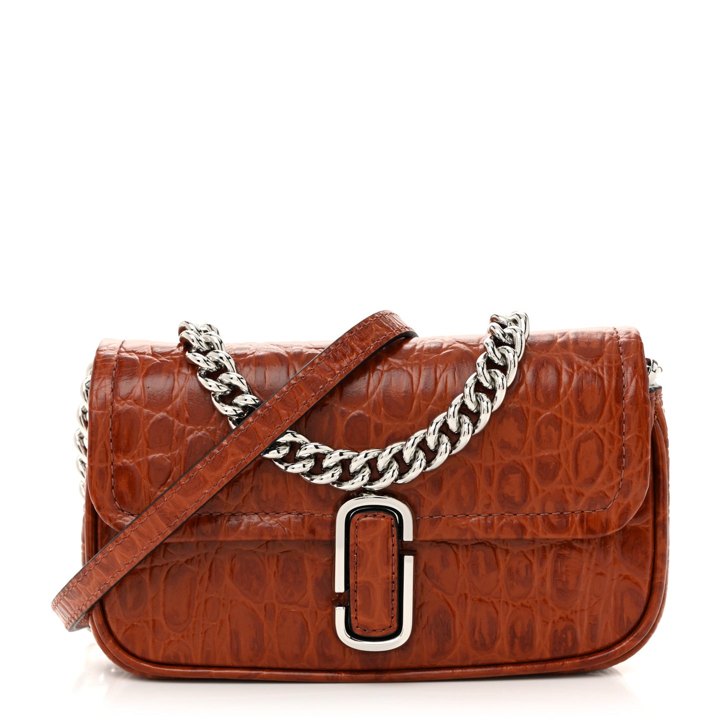 Calfskin Crocodile Embossed Mini The J Marc Shoulder Bag Spice Brown