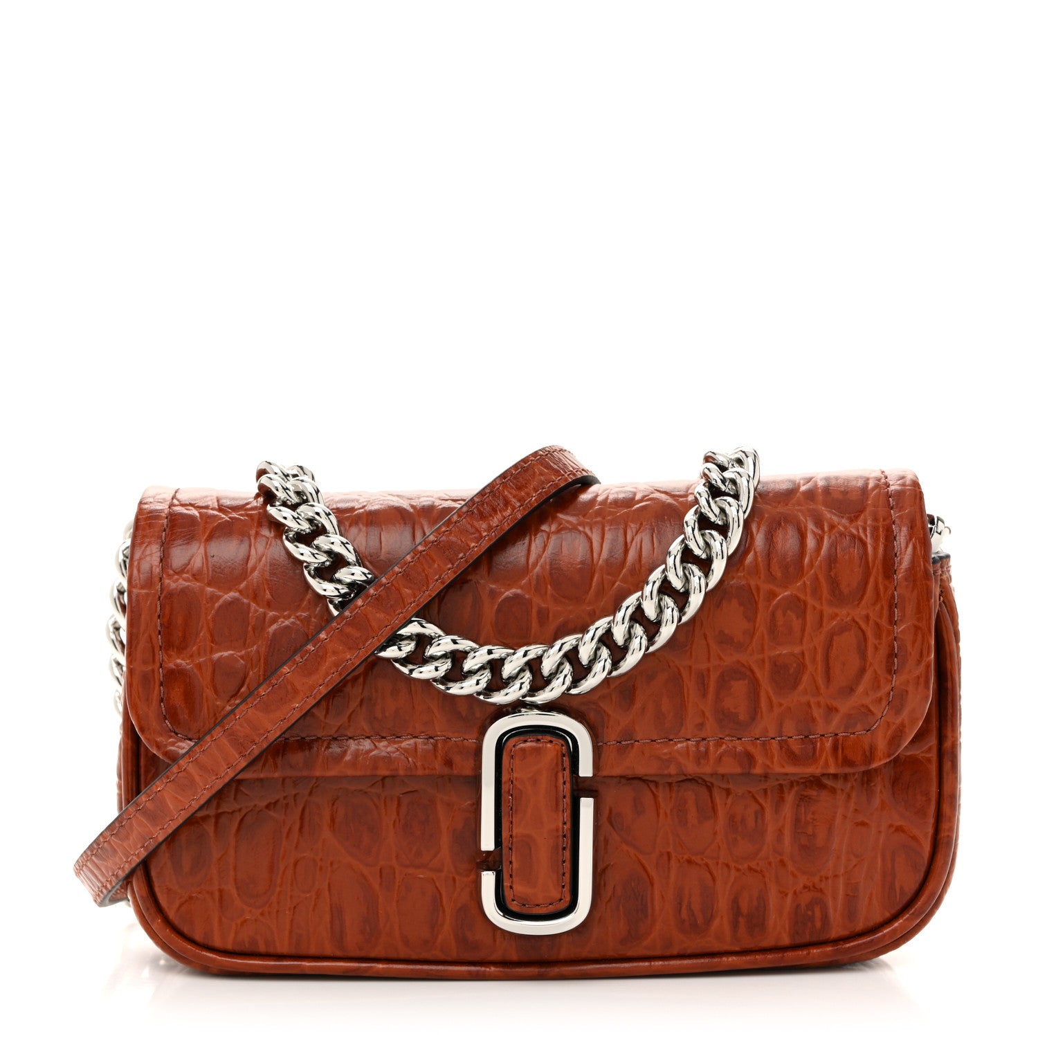 Marc Jacobs Calfskin Crocodile Embossed Mini The J Marc Shoulder Bag Spice Brown 1 of 10