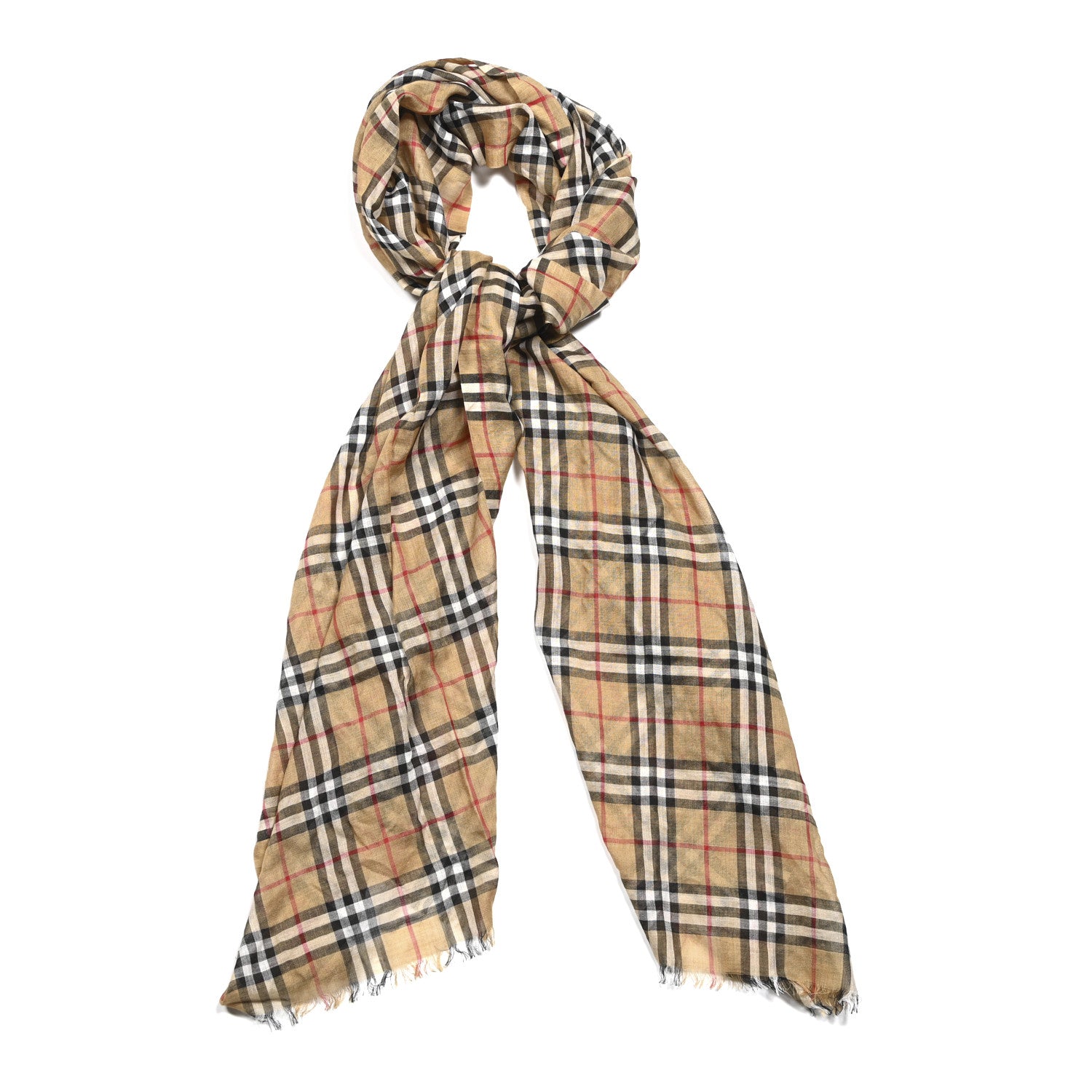 Burberry Wool Silk Gauze Vintage Check Scarf Antique Yellow 1 of 3