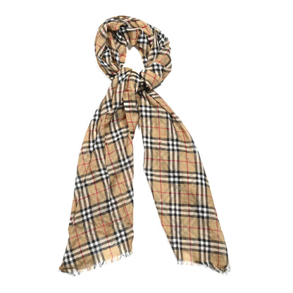 Burberry Wool Silk Gauze Vintage Check Scarf Antique Yellow 1 of 3