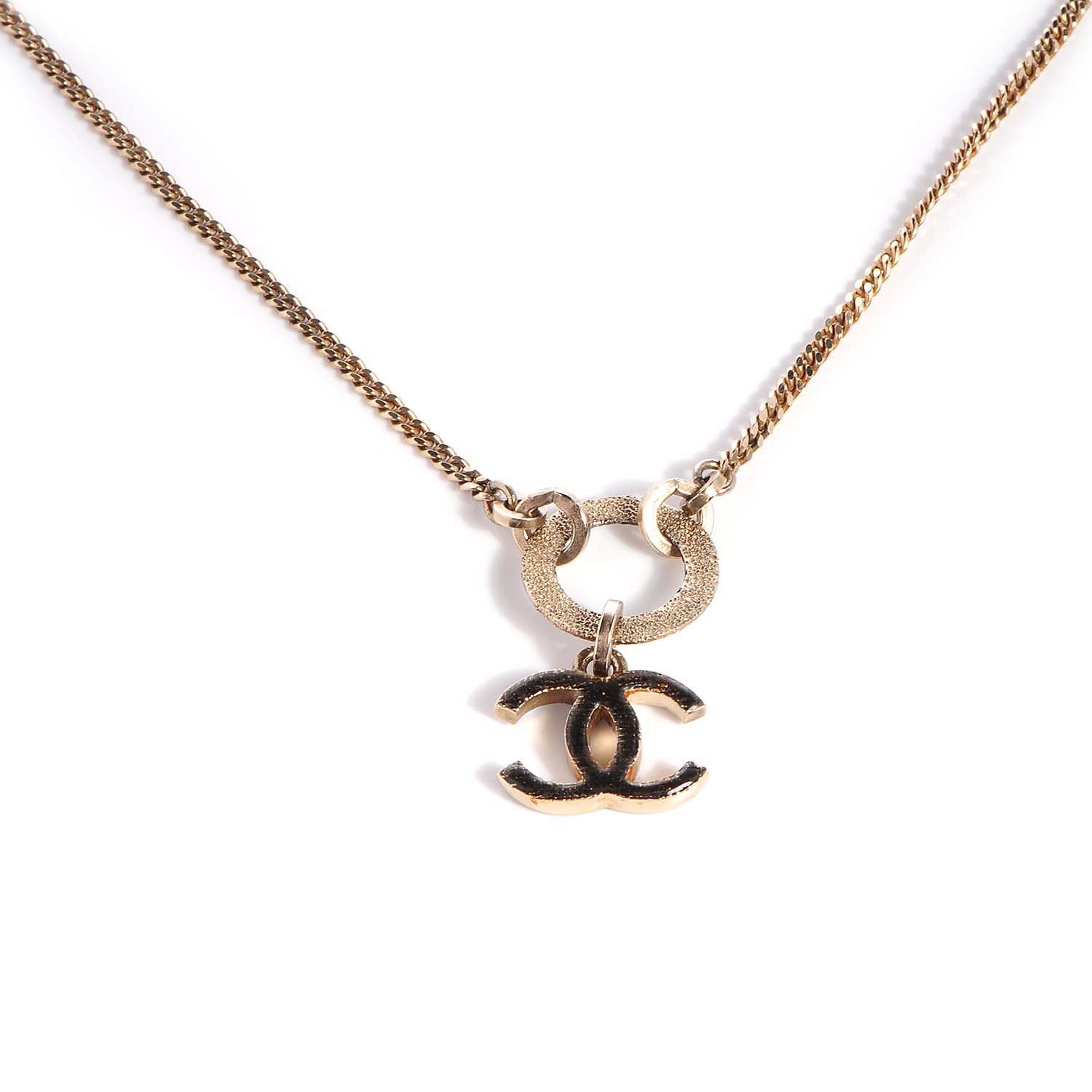 Chanel Textured Ring Enamel CC Necklace Black 1 of 6