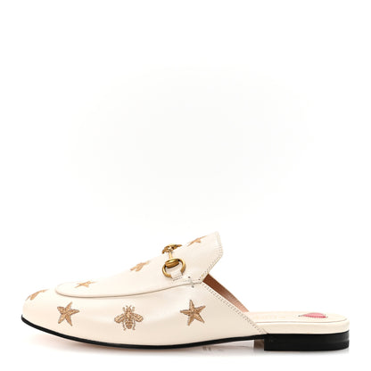 Gucci Goatskin Bee Star Embroidered Womens Princetown Slippers 39 Mystic White 1 of 10