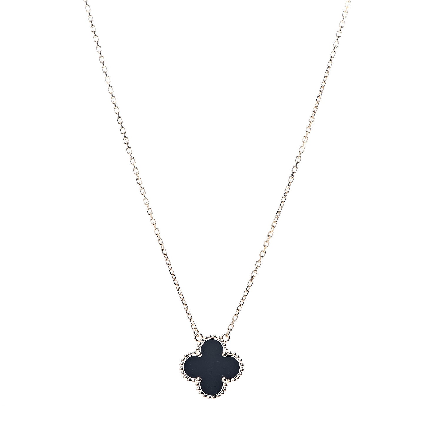 18K Yellow Gold Black Onyx Vintage Alhambra Pendant Necklace