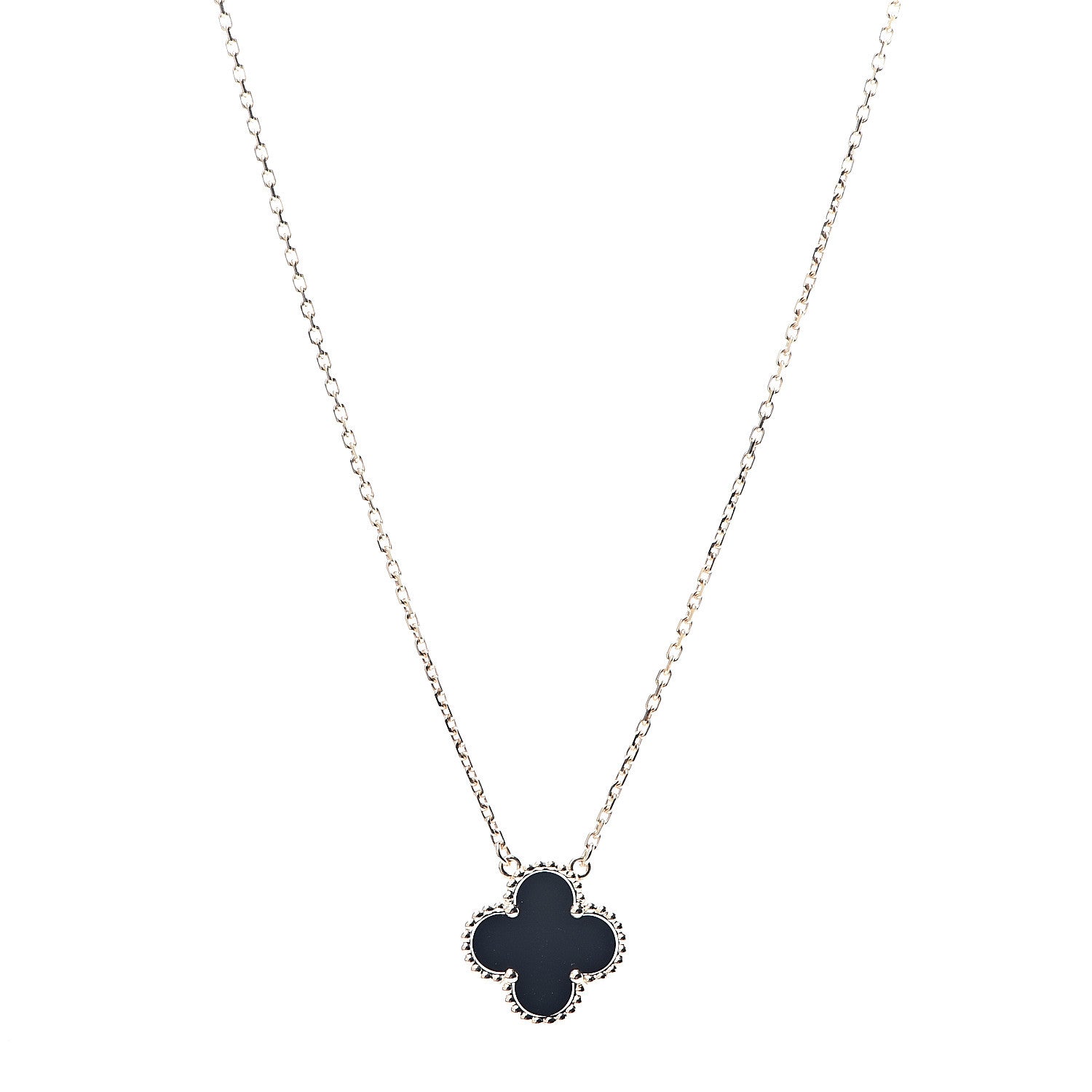 Van Cleef & Arpels 18K Yellow Gold Black Onyx Vintage Alhambra Pendant Necklace 1 of 7