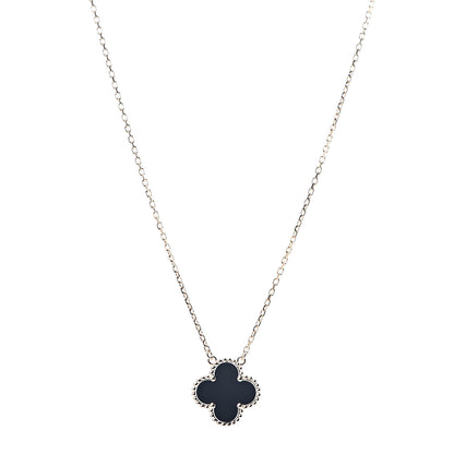 Van Cleef & Arpels 18K Yellow Gold Black Onyx Vintage Alhambra Pendant Necklace 1 of 7