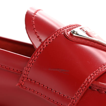 Prada Spazzolato Metal Triangle Logo 20mm Loafers 38 38 Scarlotto 9 of 18