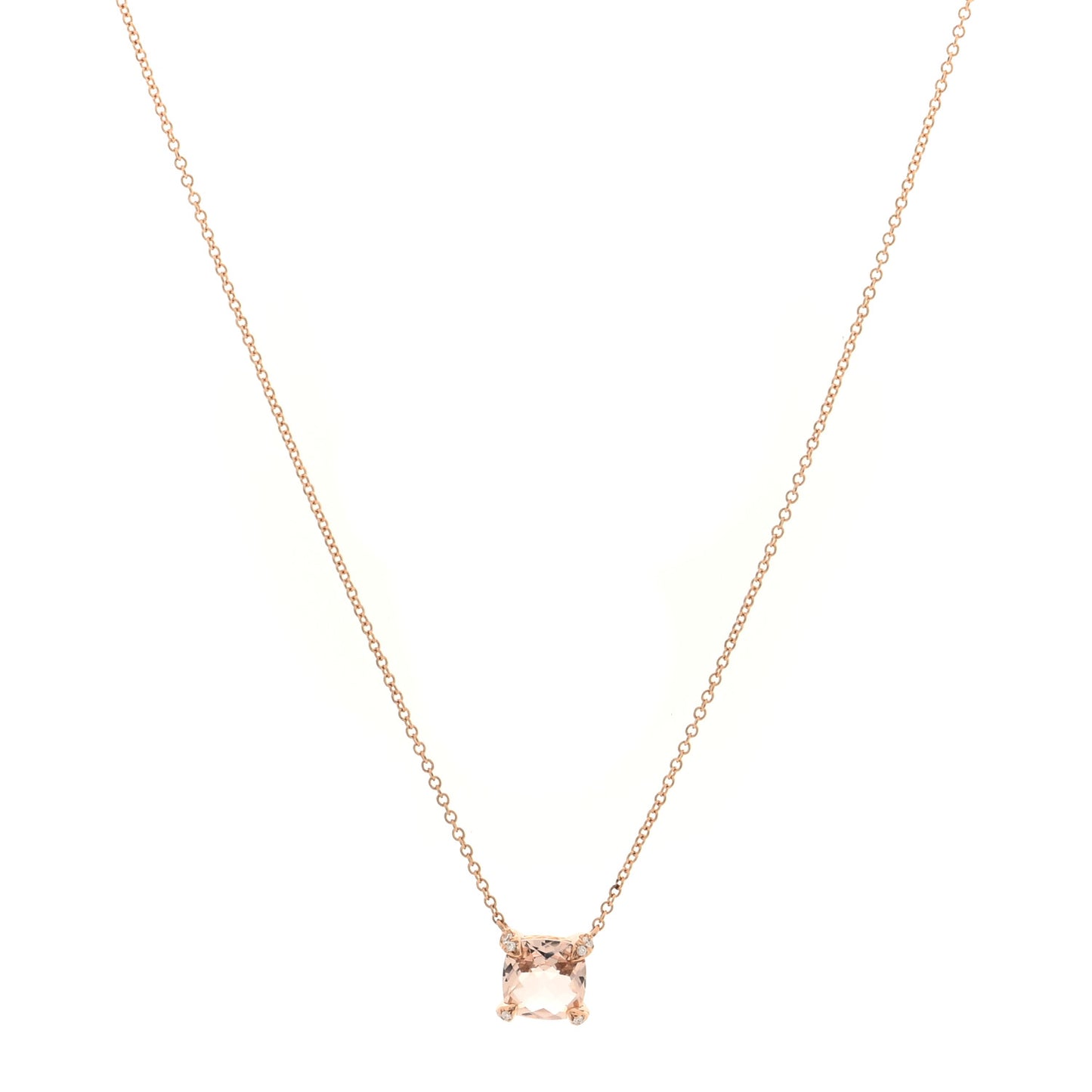 18K Yellow Gold Diamond Morganite 7mm Petite Chatelaine Pendant Necklace