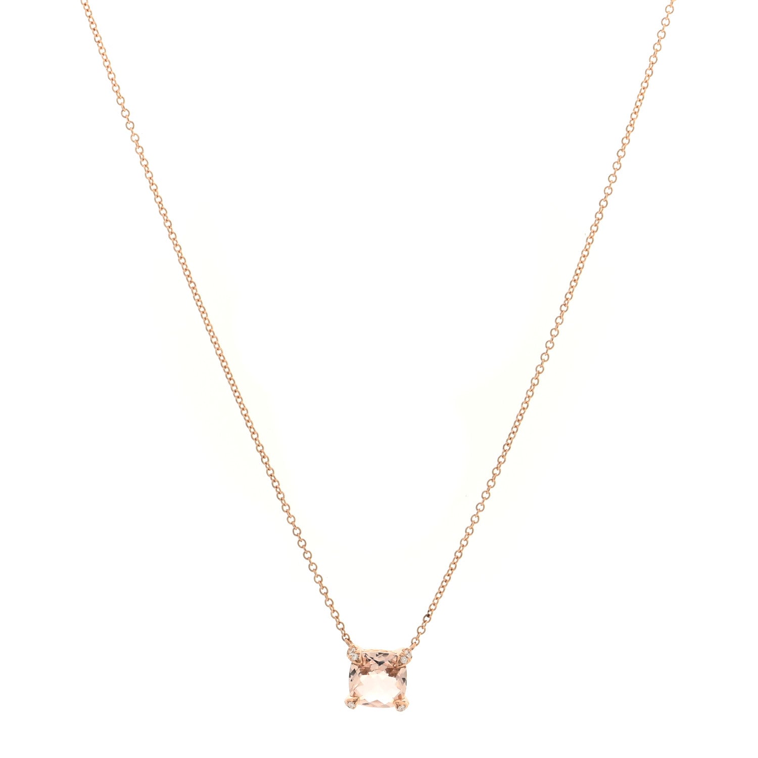 David Yurman 18K Yellow Gold Diamond Morganite 7mm Petite Chatelaine Pendant Necklace 1 of 4