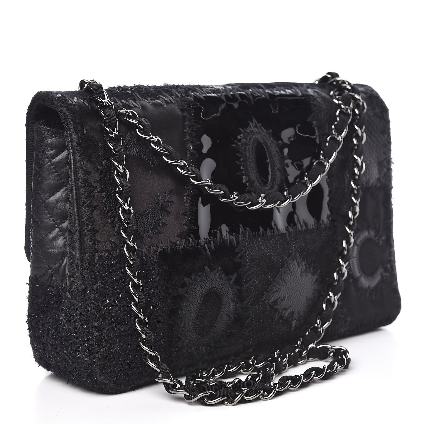 Tweed Patchwork Jumbo Single Flap Black
