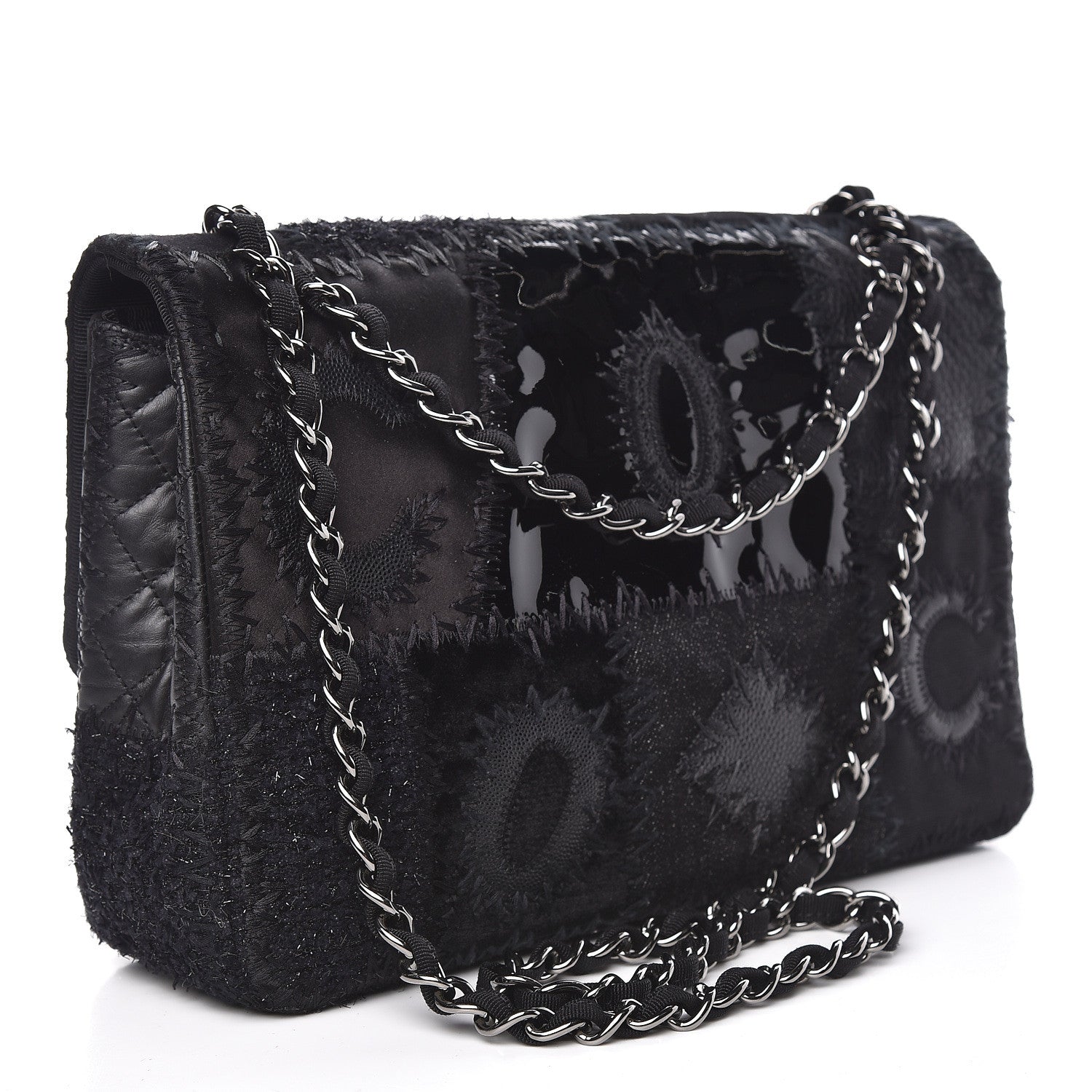 Chanel Tweed Patchwork Jumbo Single Flap Black 3 of 13