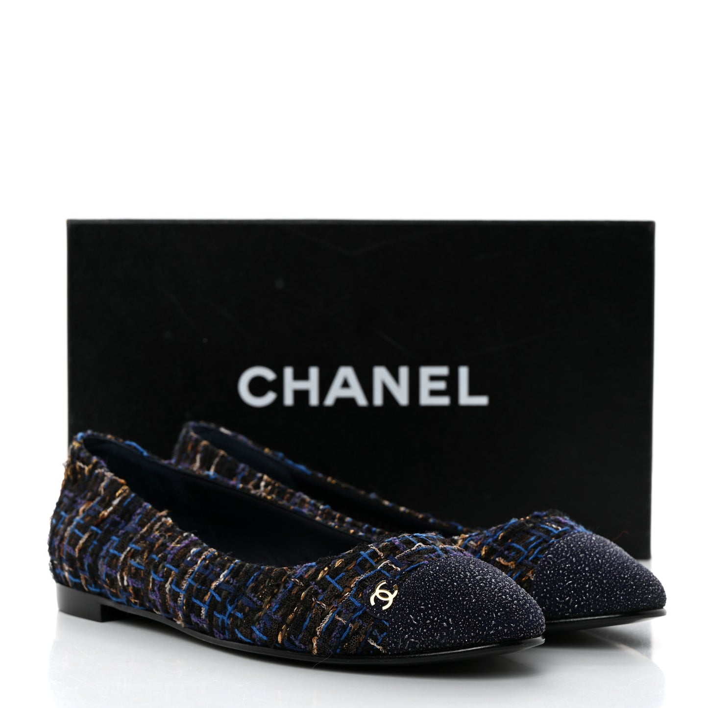Tweed Cap Toe Ballerina Flats 37 Blue Black