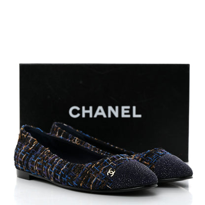 Chanel Tweed Cap Toe Ballerina Flats 37 Blue Black 9 of 9