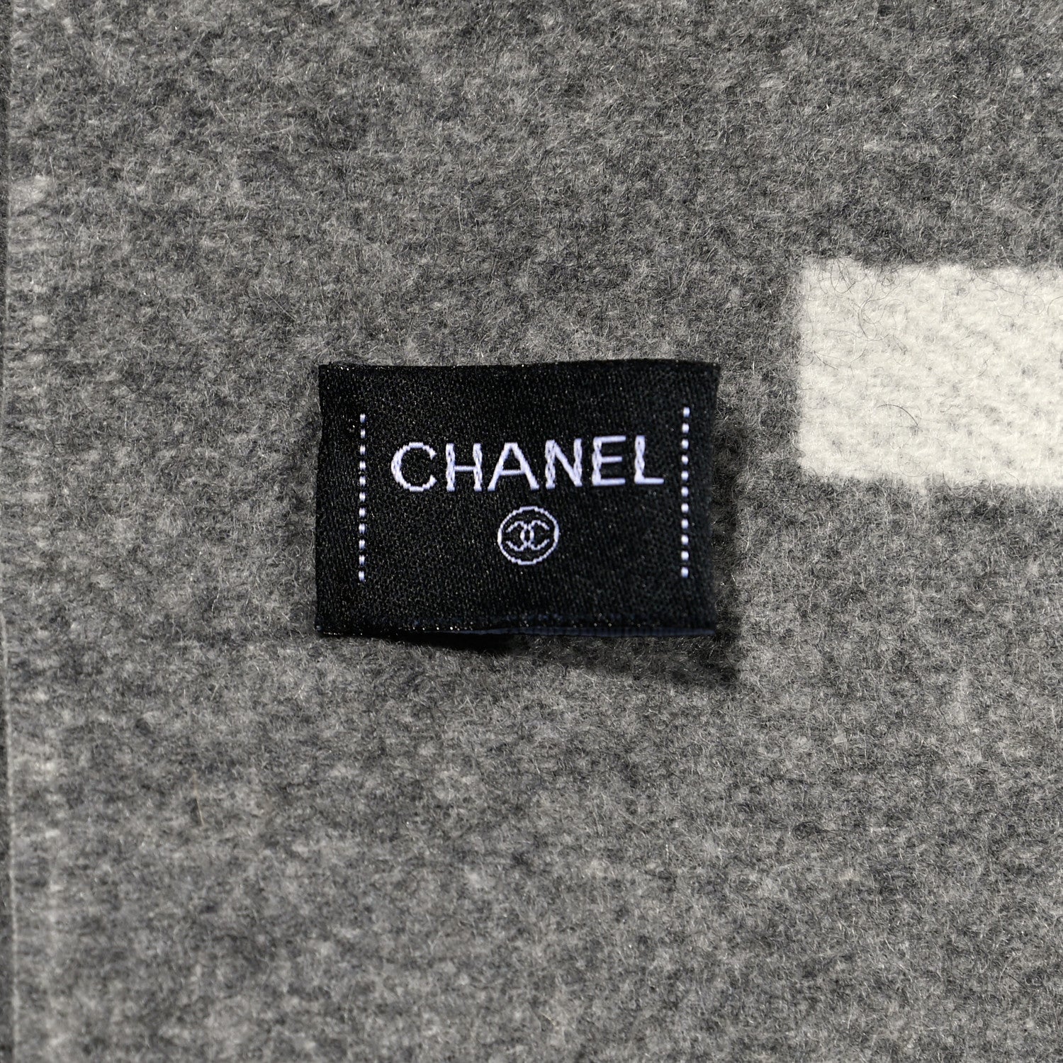 Chanel Cashmere CC Fringe Stole Grey White 5 of 5