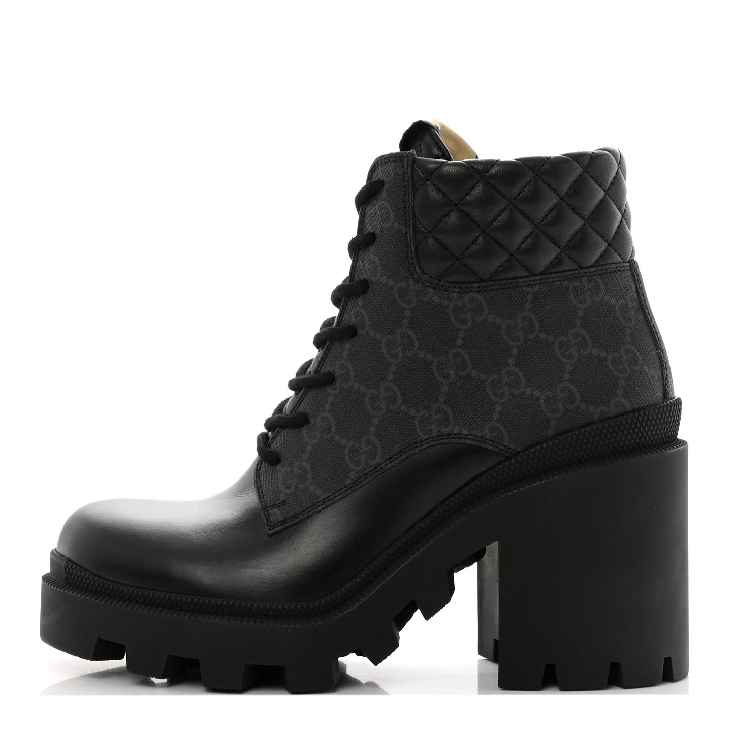 Apollo Calfskin GG Supreme Nappa Samoa Quilted Lace Up Ankle Boots 39.5 Black