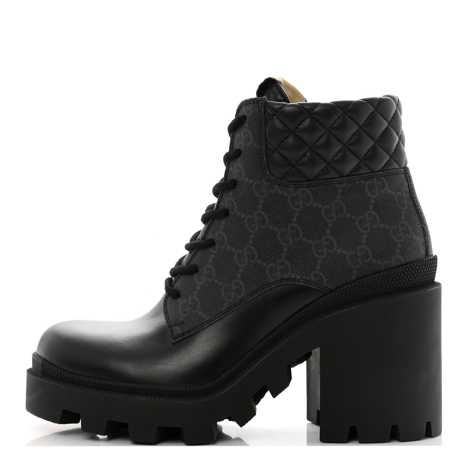 Gucci Apollo Calfskin GG Supreme Nappa Samoa Quilted Lace Up Ankle Boots 39.5 Black 1 of 10
