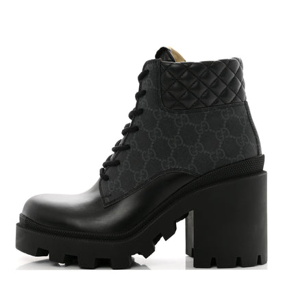Gucci Apollo Calfskin GG Supreme Nappa Samoa Quilted Lace Up Ankle Boots 39.5 Black 1 of 10