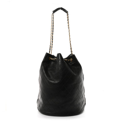 Chanel Lambskin Diamond Stitched Drawstring Shoulder Bag Black 1 of 12