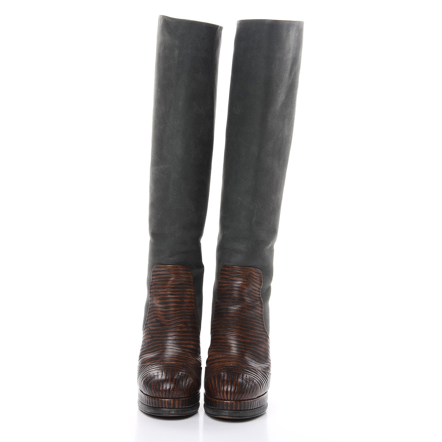 Chanel Waxed Suede Calfskin Knee High Boots 35.5 Black Dark Brown 2 of 13