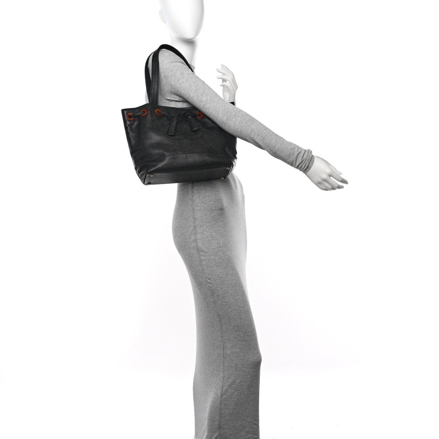 Caviar Wood CC Drawstring Bucket Bag Black