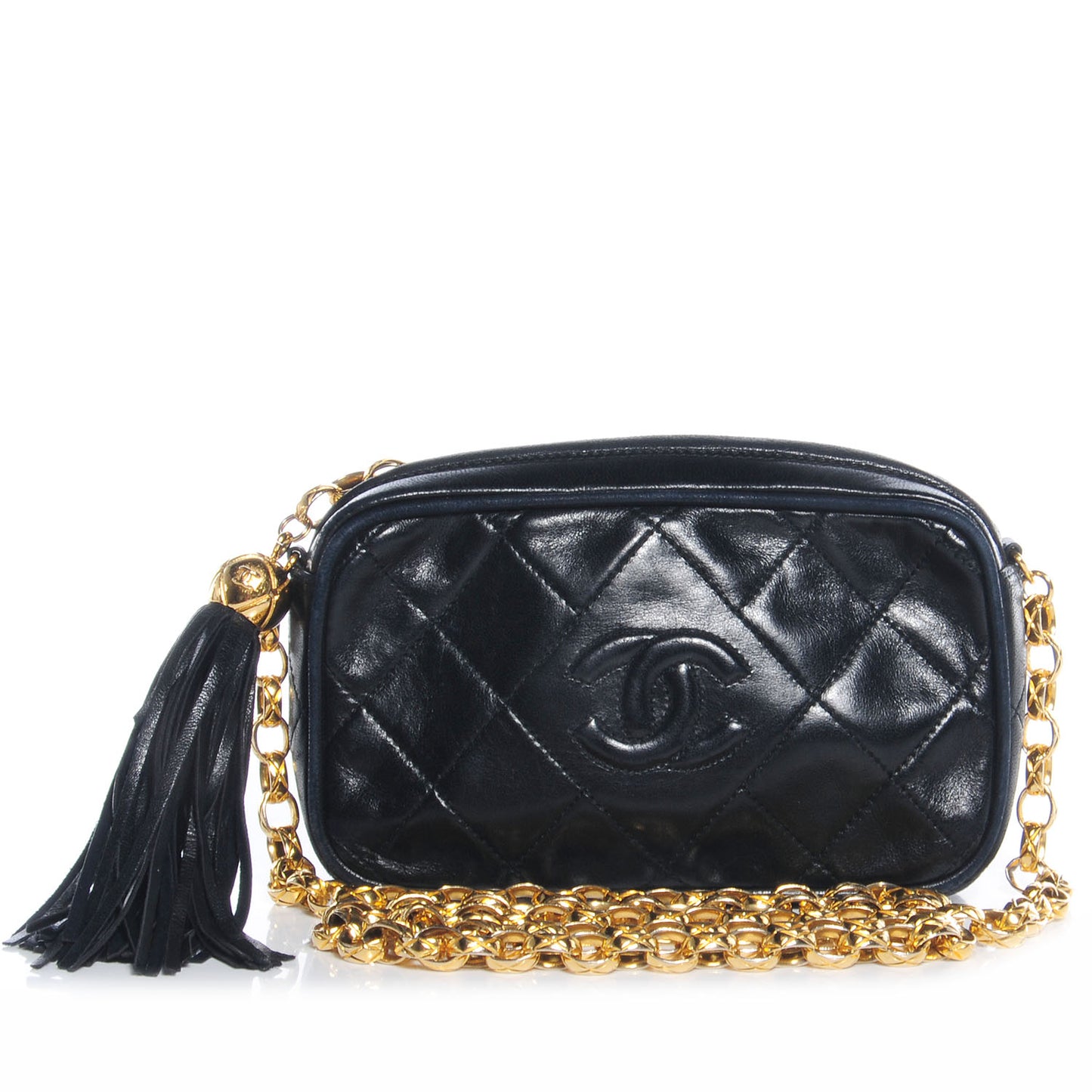 Lambskin Small Tassel Camera Case Black