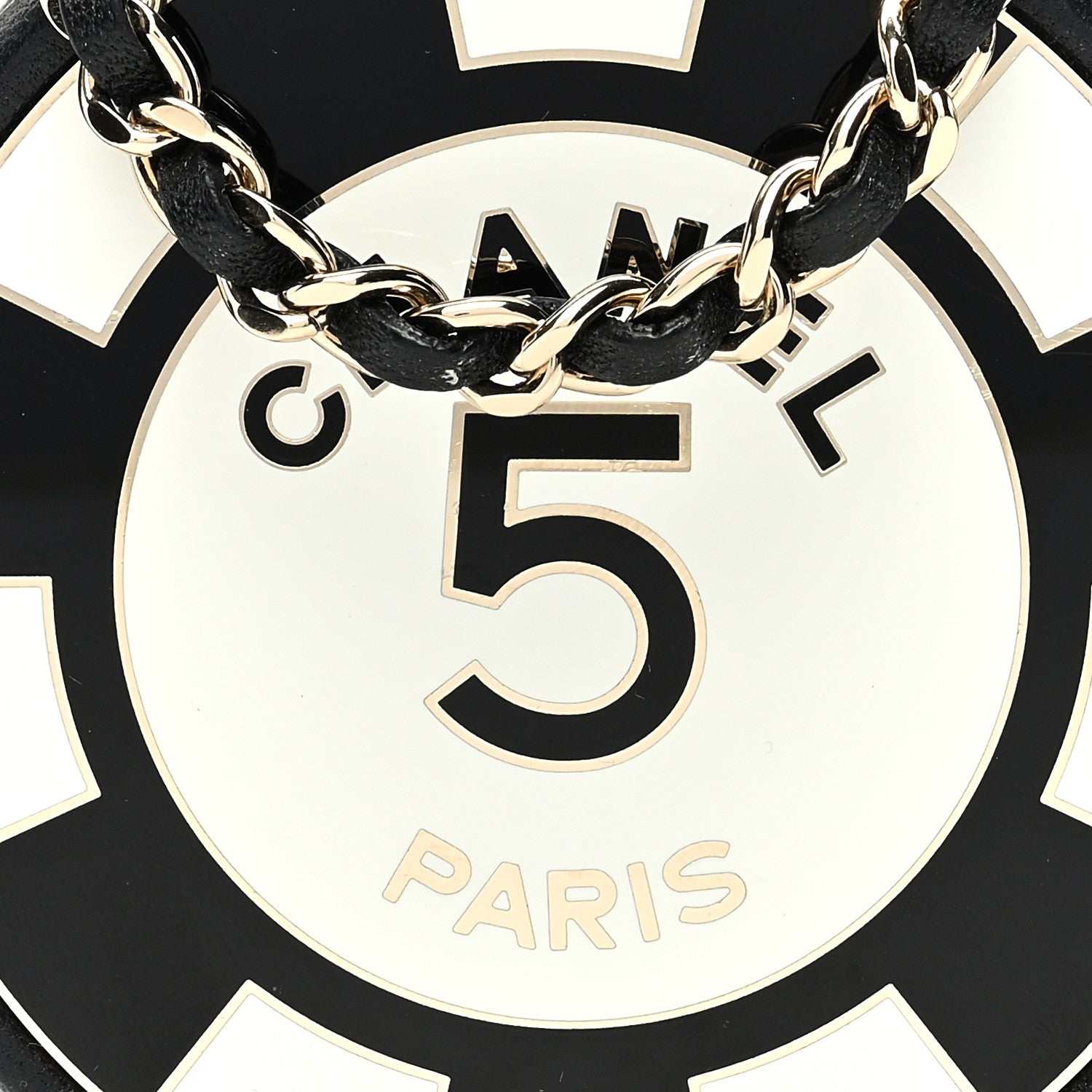 Chanel Lambskin Enamel Quilted Round Poker Chip Clutch With Chain Black White 8 of 11