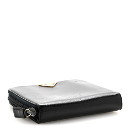 Prada Saffiano Vernice Compact Zip Around Wallet Black 4 of 14
