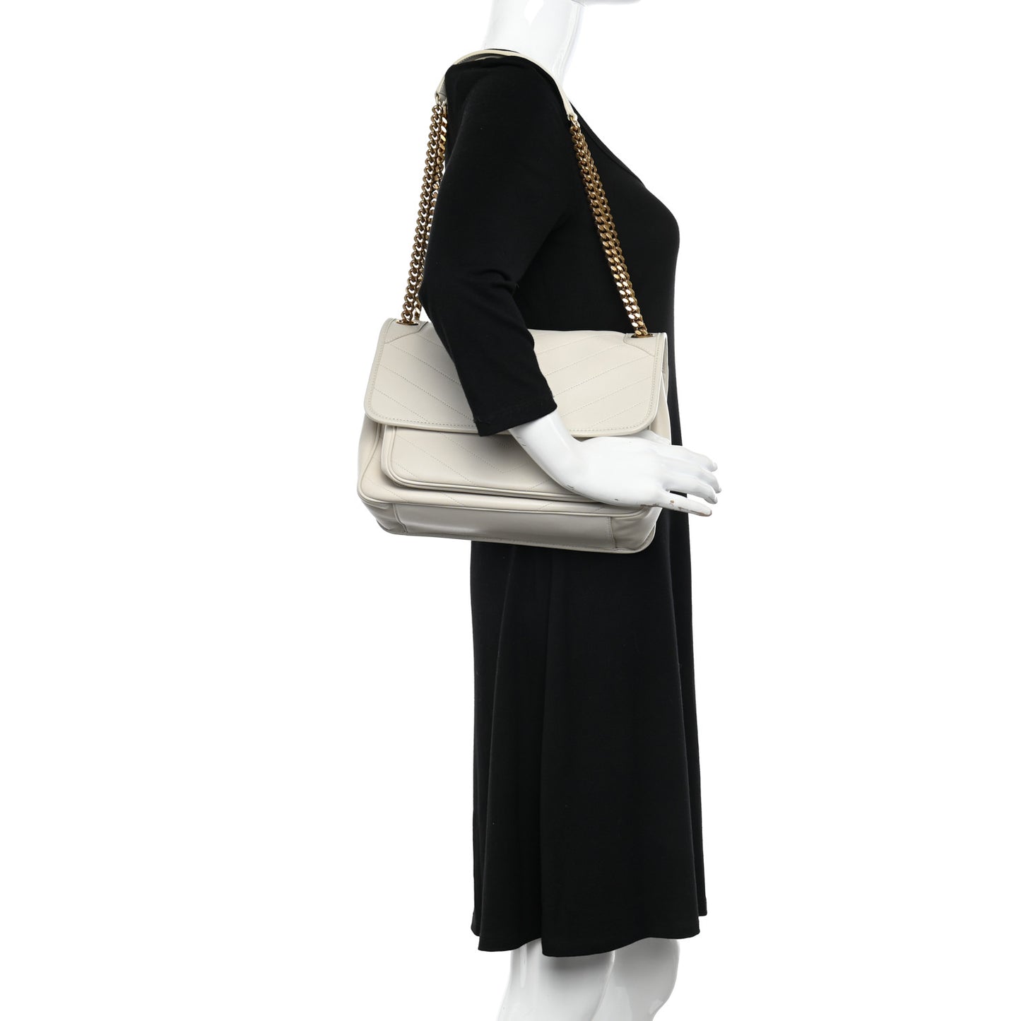 Lambskin Matelasse Monogram Medium Niki Chain Satchel Ivory
