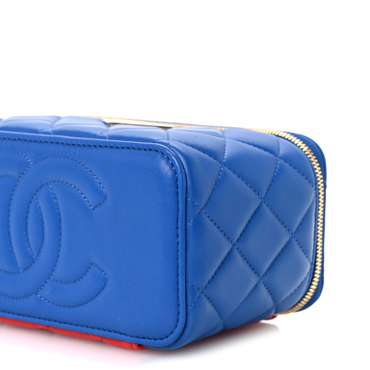 Lambskin Quilted Top Handle Vanity  Blue Red Yellow