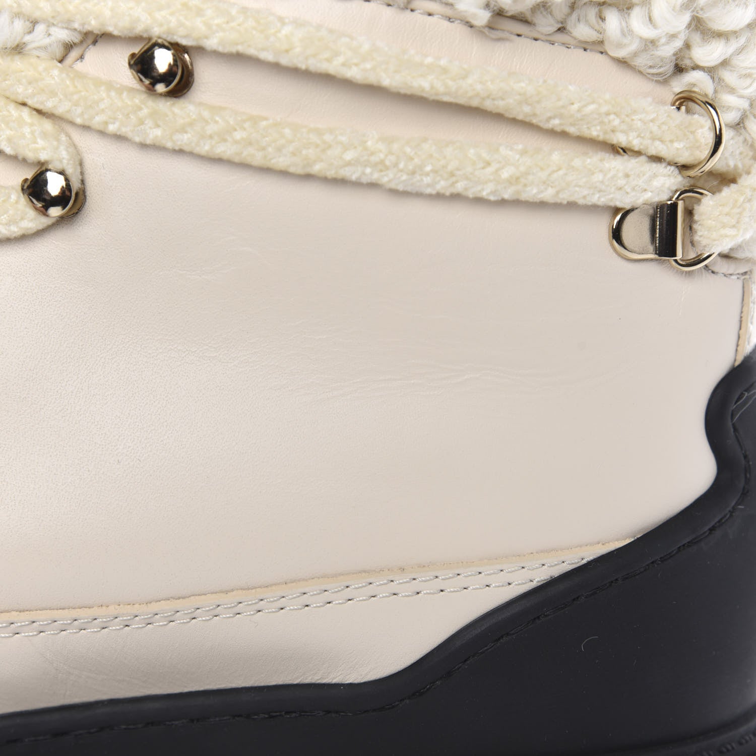 Chanel Calfskin Shearling CC Lace Up Boots 37 Light Beige Ivory 7 of 7