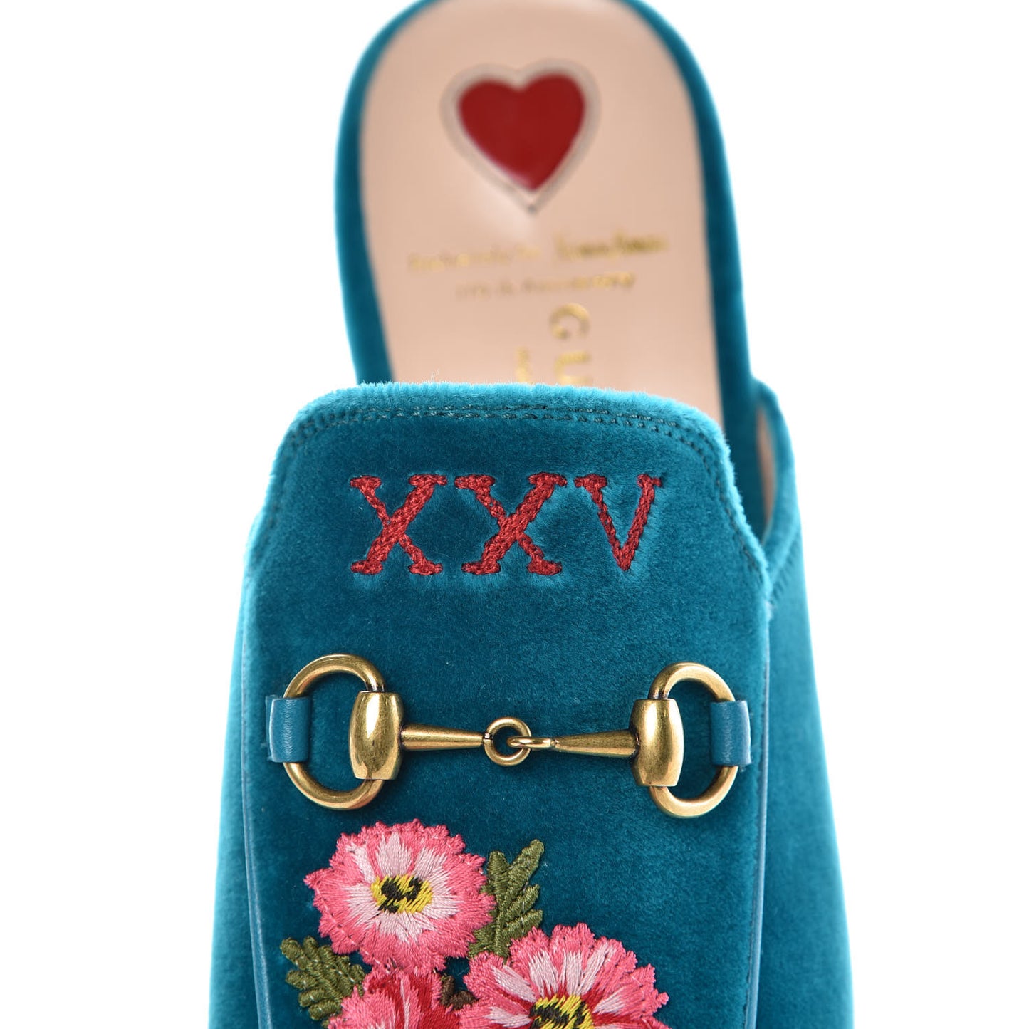 Velvet Floral Embroidered Womens Princetown Slippers 35.5 Pavone