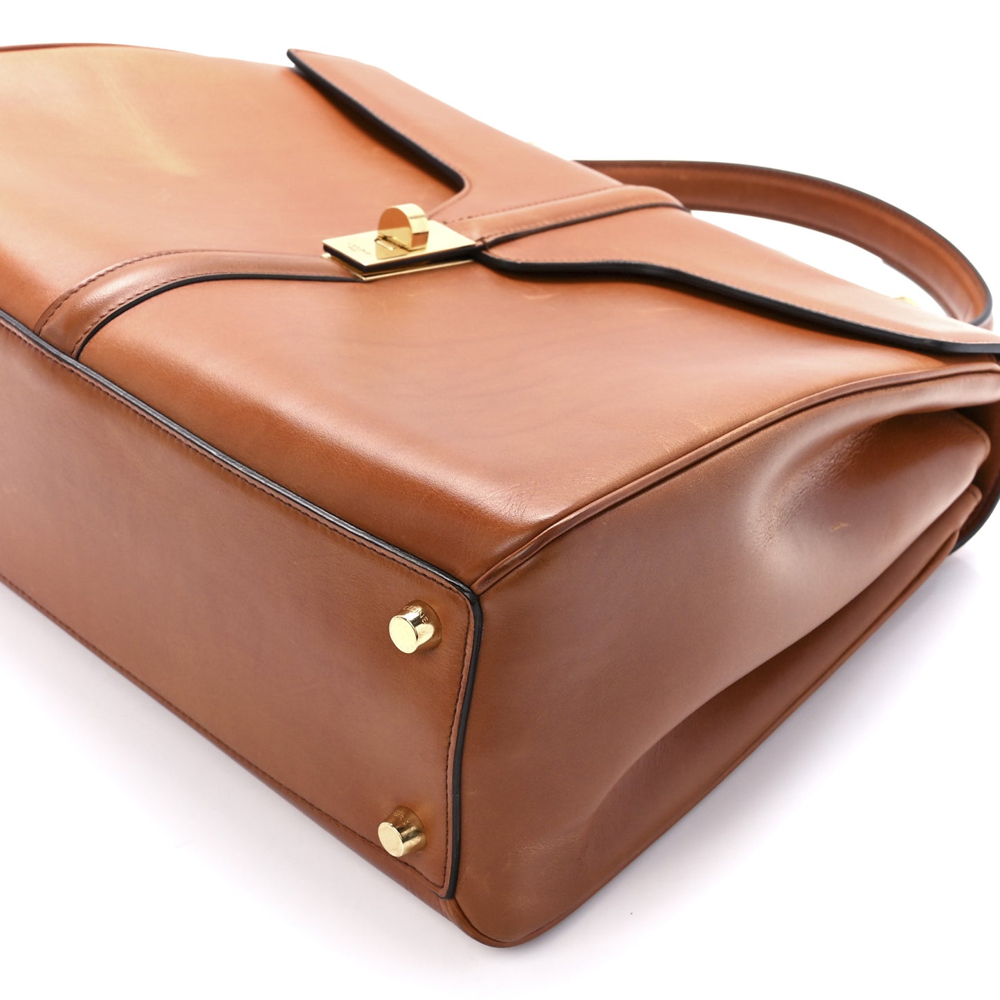 Satinated Calfskin Medium 16 Top Handle Bag Tan