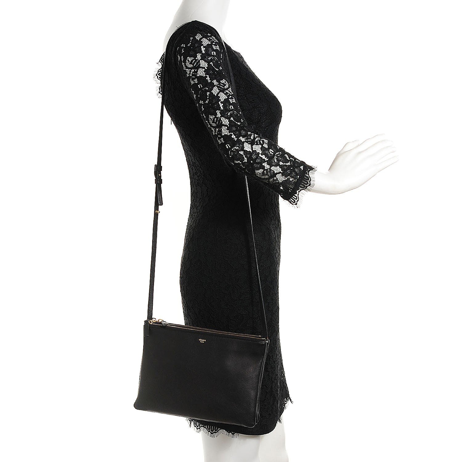 Celine Lambskin Large Trio Crossbody Bag Black 2 of 8