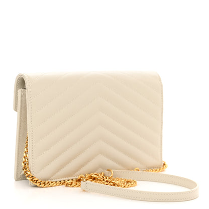 Saint Laurent Grain De Poudre Matelasse Chevron Monogram Envelope Chain Crema Soft 3 of 9