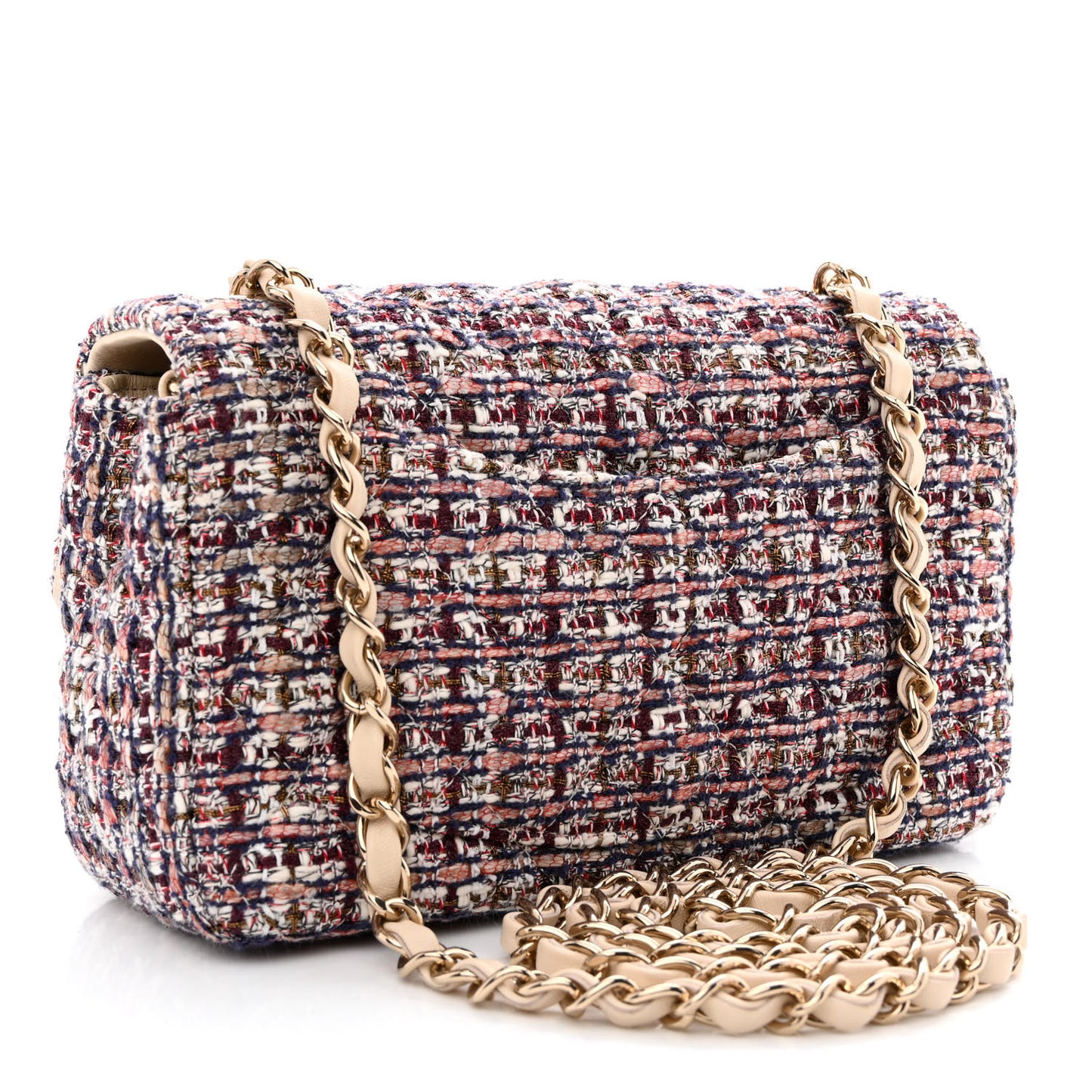 Tweed Quilted Mini Rectangular Flap Burgundy Ecru
