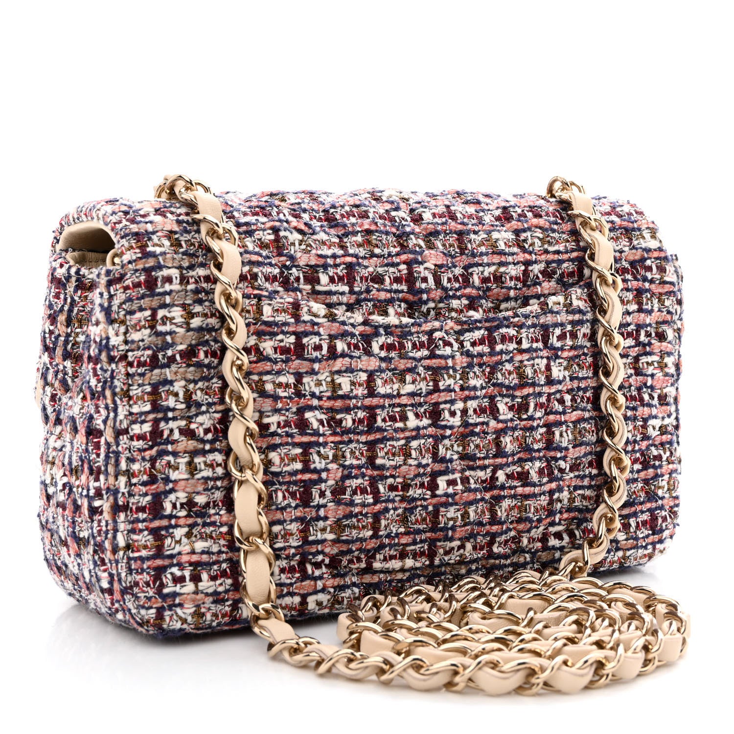 Chanel Tweed Quilted Mini Rectangular Flap Burgundy Ecru 3 of 10