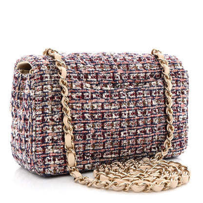 Chanel Tweed Quilted Mini Rectangular Flap Burgundy Ecru 3 of 10